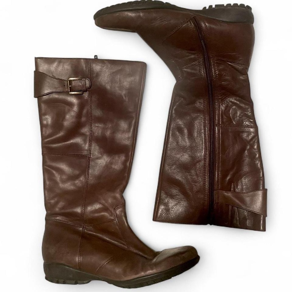Chocolate Brown Leather Knee High Boots with Buckle • SIZE - 8